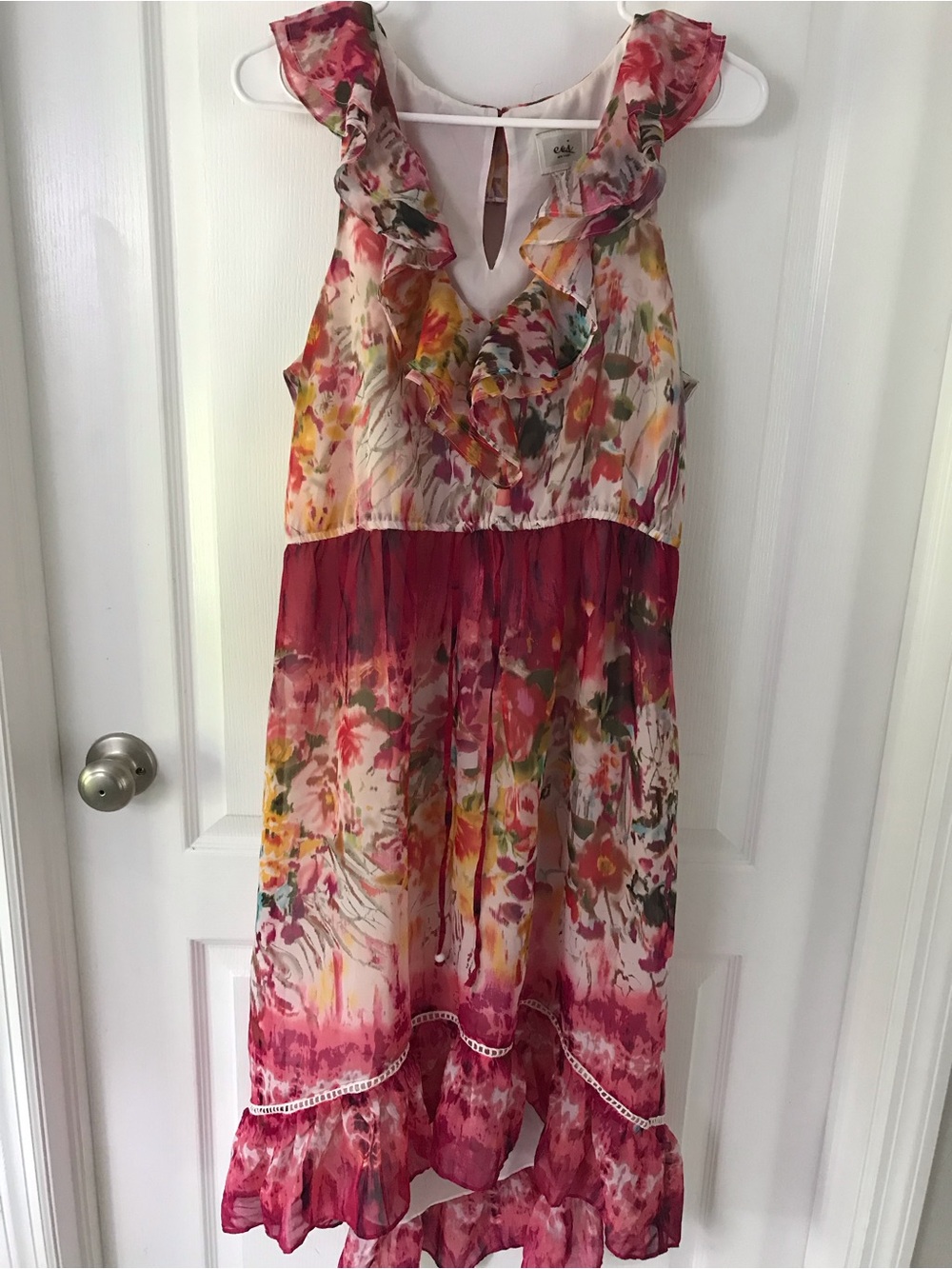 ECI Pink Floral Ruffled Maxi Dress